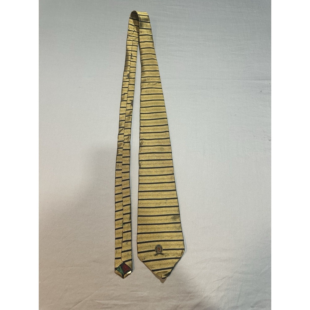 VTG Tommy Hilfiger Gold Metallic Striped Logo Neck Tie